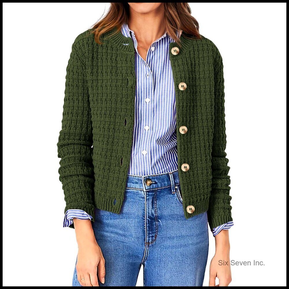 Knit Cardigan Sweater Long Sleeve Open Front Button Down Casual Chic Outerwear